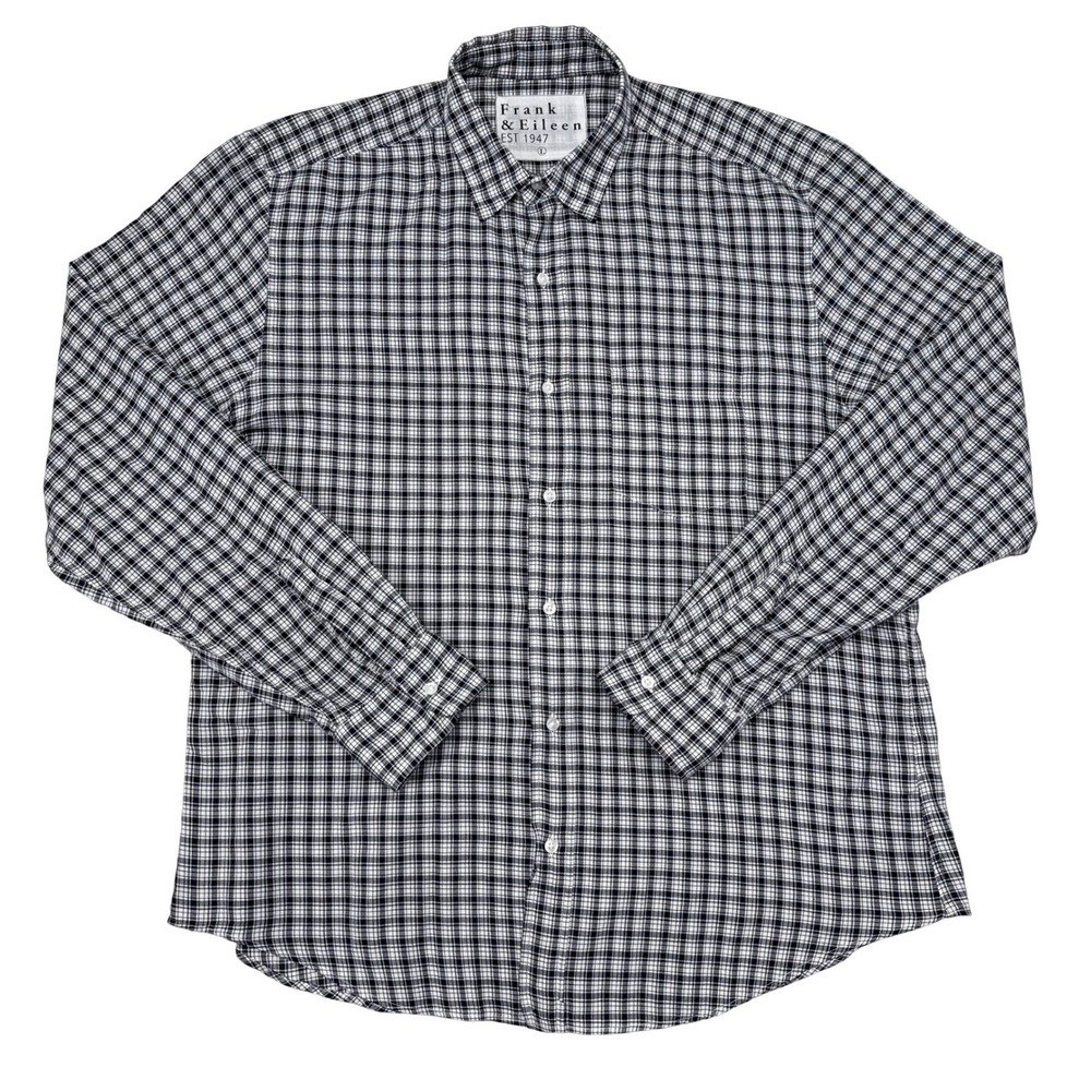 Frank & Eileen Shirt Large Black White Plaid Relaxed Button Up Top Lagenlook